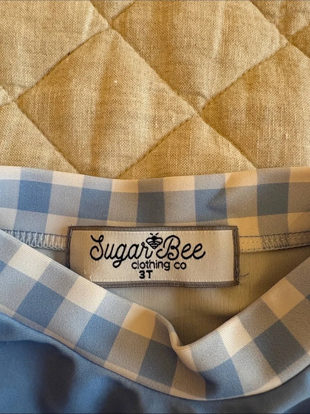 Girls' Light Blue Long-Sleeve Top with Gingham Trim